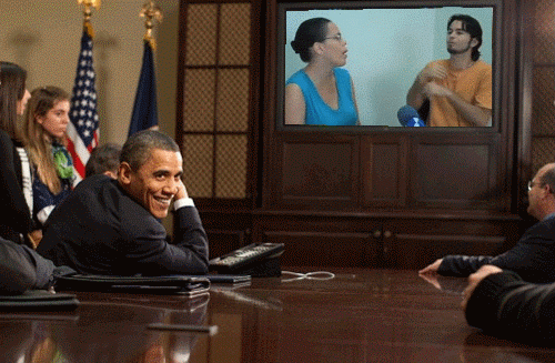 Obama assistindo minha entrevista